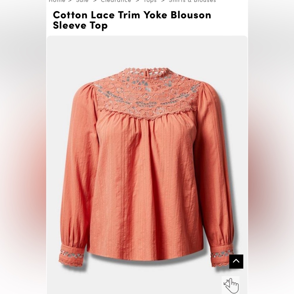 Torrid Size 3 Cotton Lace Trim Yoke Blouson Sleeve Top